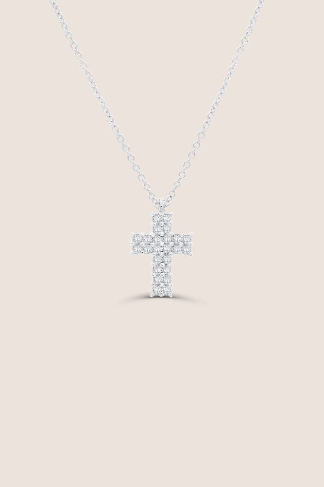 18kt White Gold Cross with Diamonds and Chain
