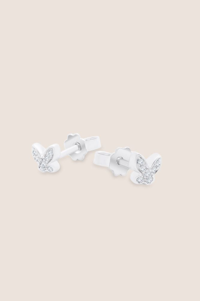 18kt White Gold Butterfly Stud Earrings with Diamonds