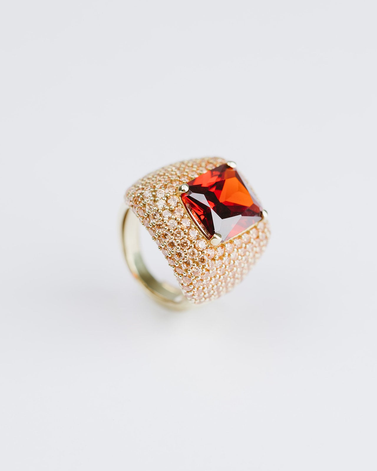Elegance Champagne Pave Ring with Pomegranate