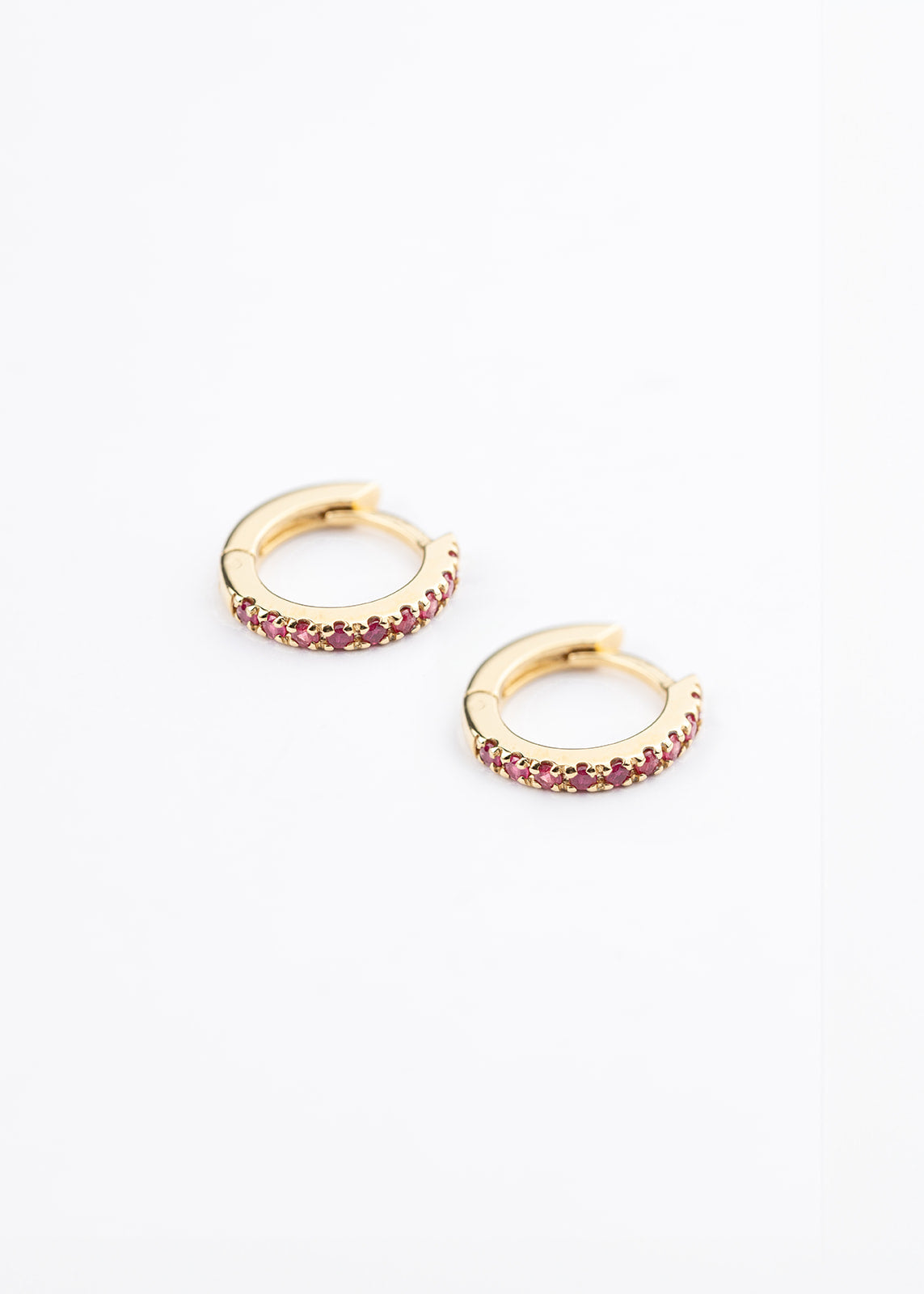 18kt Yellow Gold Round Huggies with Rubies