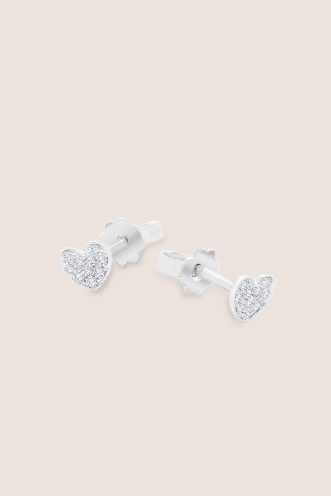 18kt White Gold Heart Stud Earrings with Diamonds
