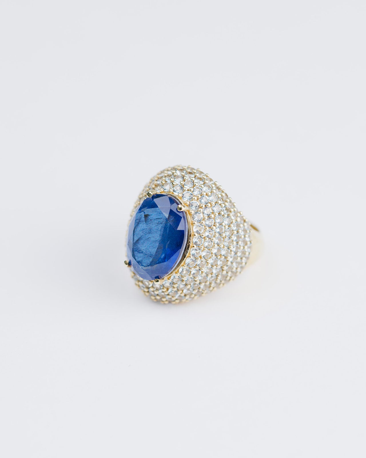 Cocktail  Blue Pave Ring with Topaz