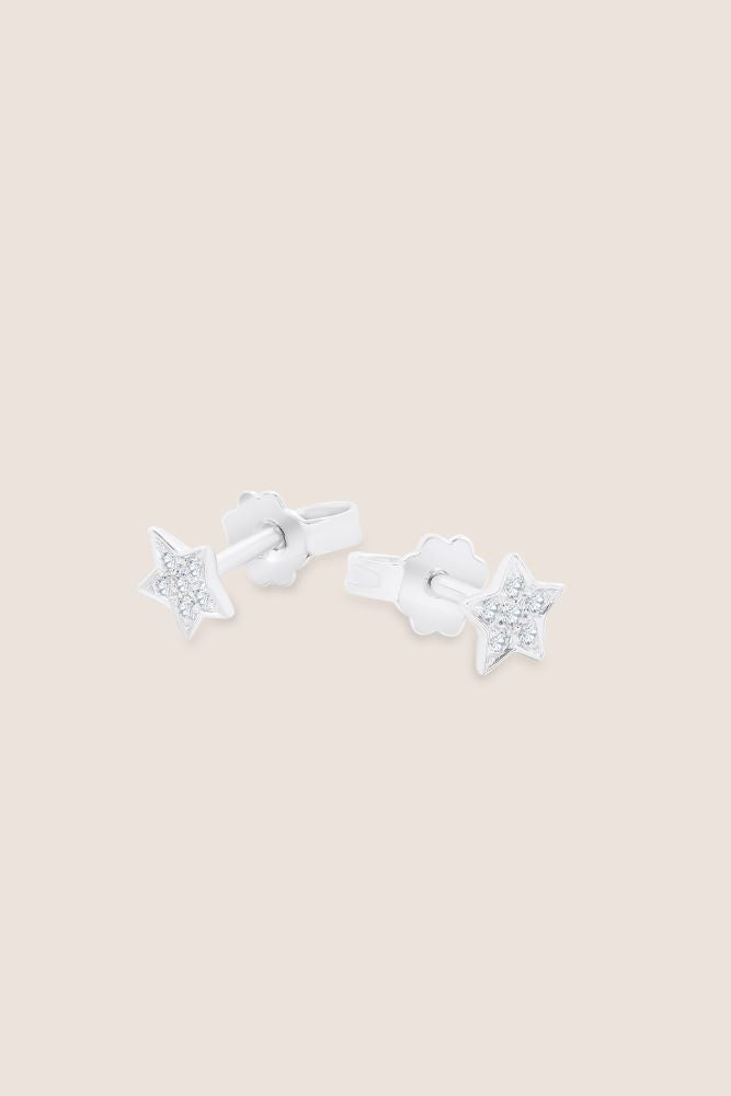 18kt White Gold Star Stud Earrings Diamonds