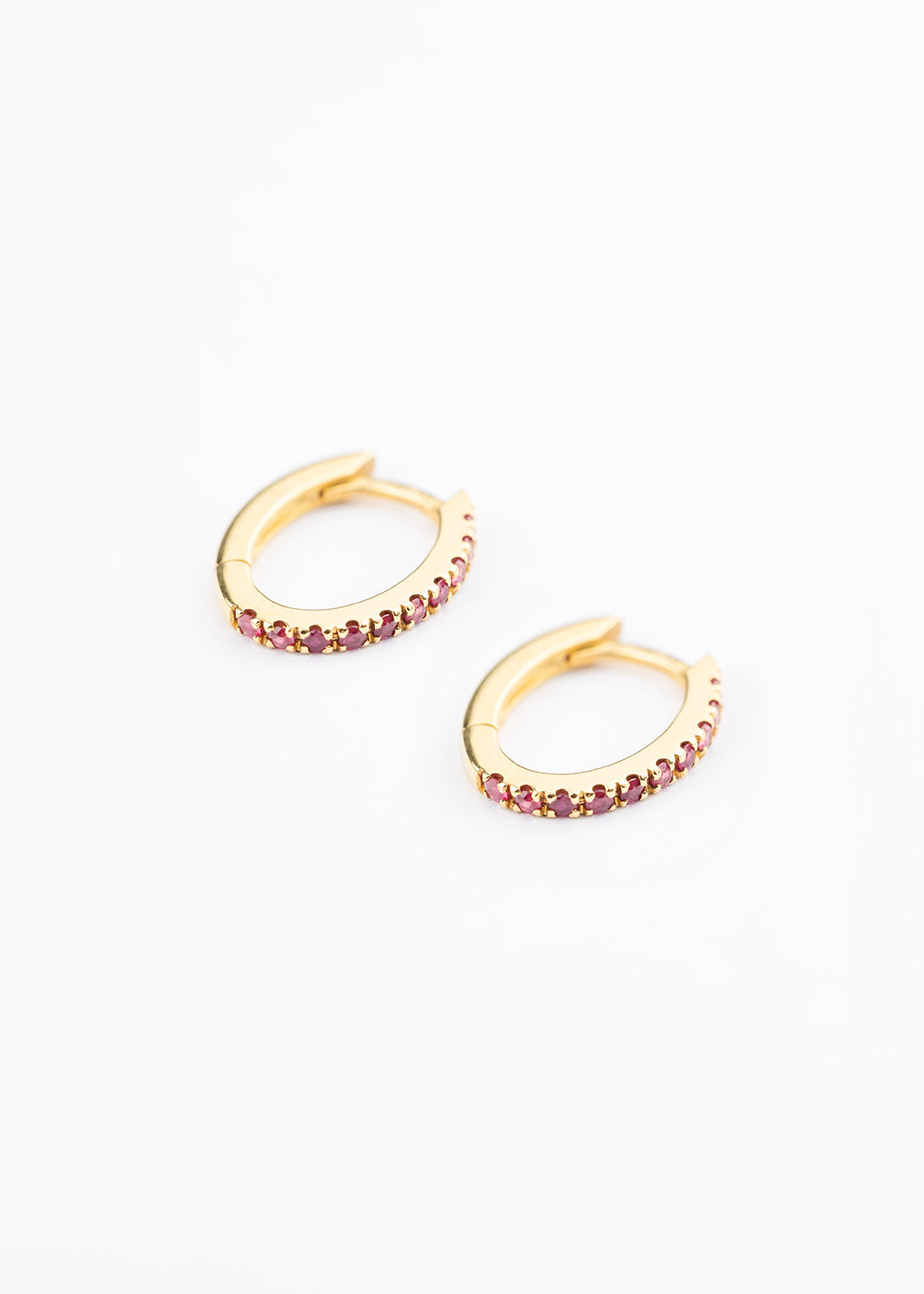 18kt Yellow Gold Oval Huggies with Rubies