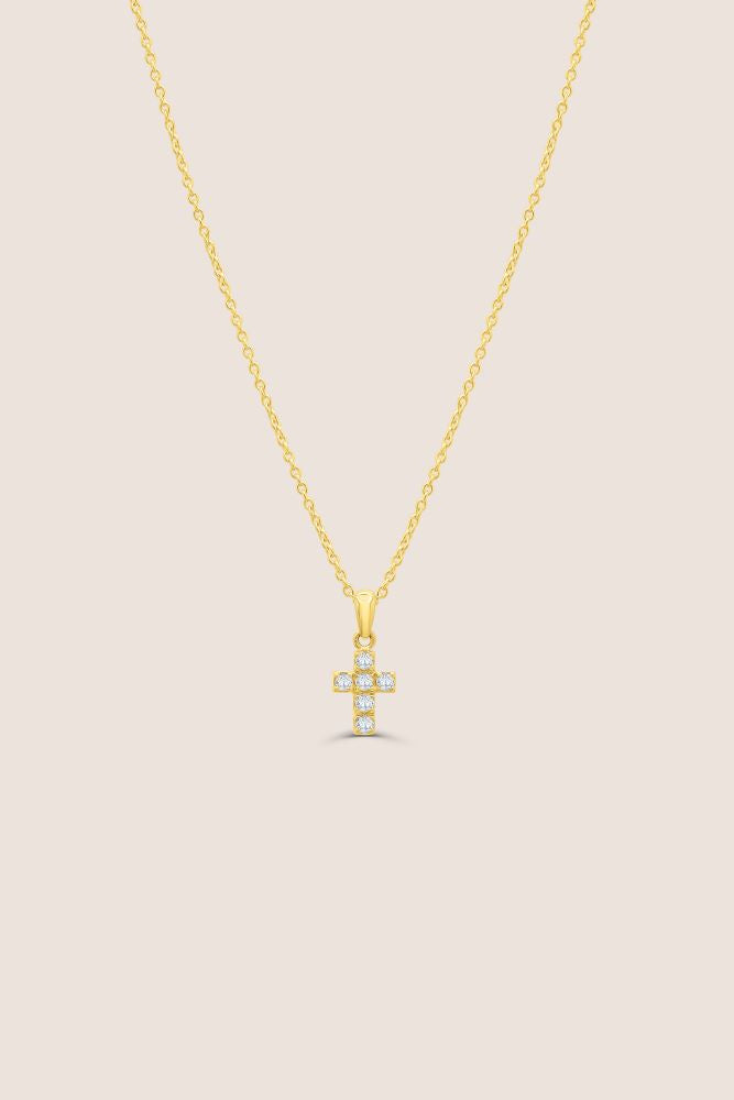 18kt Yellow Gold Cross Pendant with Diamonds and Necklace