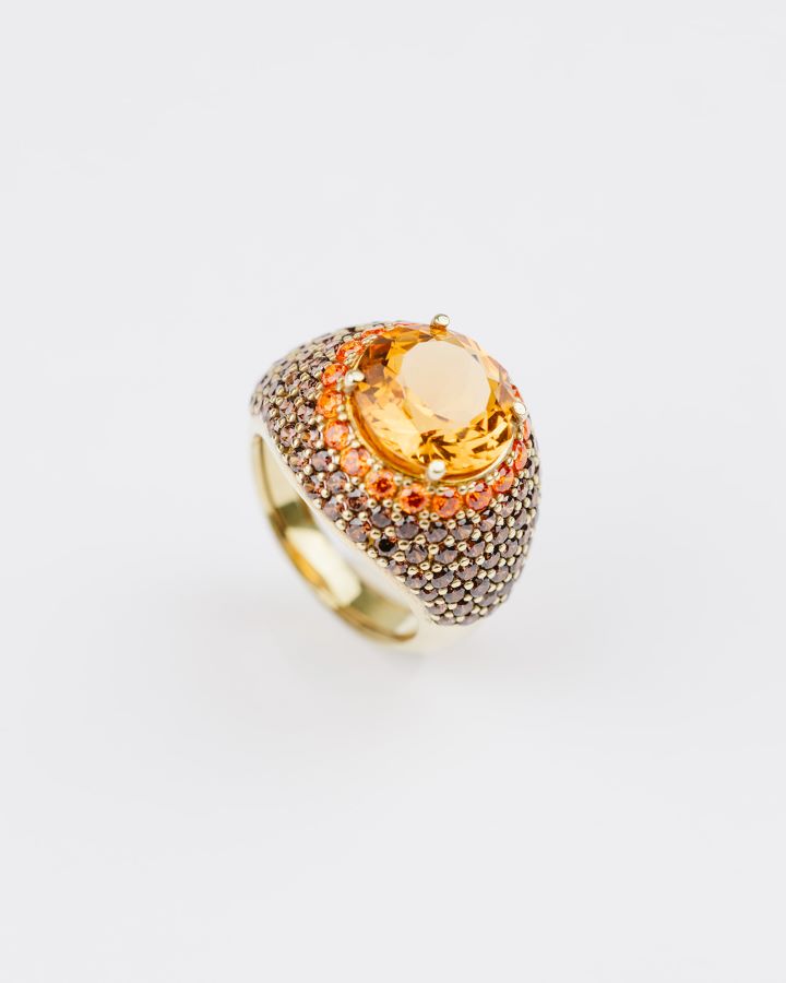 Statement Citrine and Brown Pave Ring